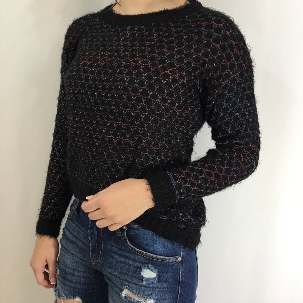 Black Honeycomb Lurex Pullover Sweater